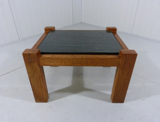 Image 1 of Brutalist coffee table oak & natural stone 1970s