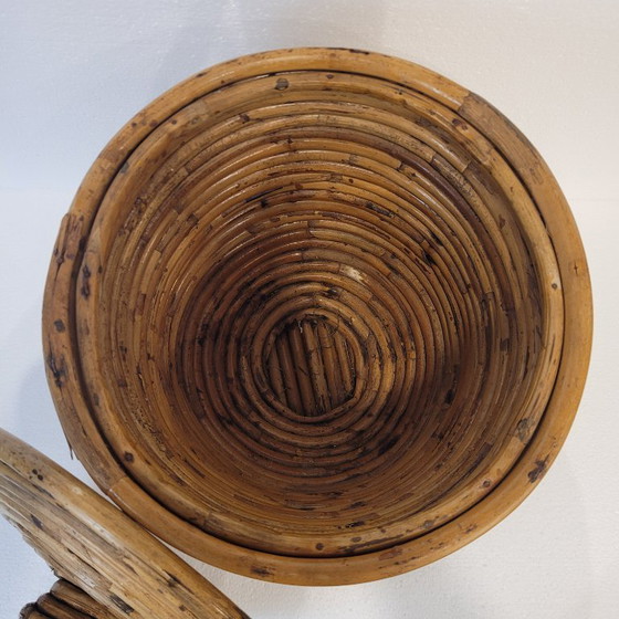 Image 1 of Cestino vintage in rattan con coperchio, XX secolo - Francia