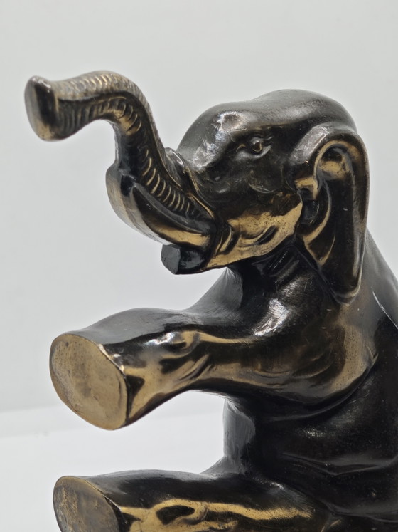 Pair of Art Deco Elephants – Sculpture, Marble, Metal (photo 8 of 15)