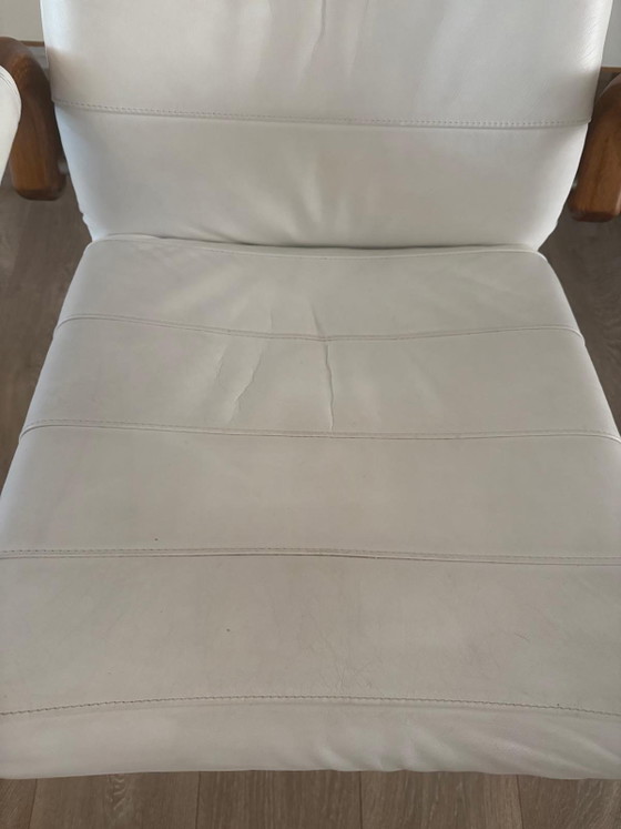 Image 1 of Vintage "Dream Seat AP" Relax Fauteuil – Wit/Crème Leer & Hout
