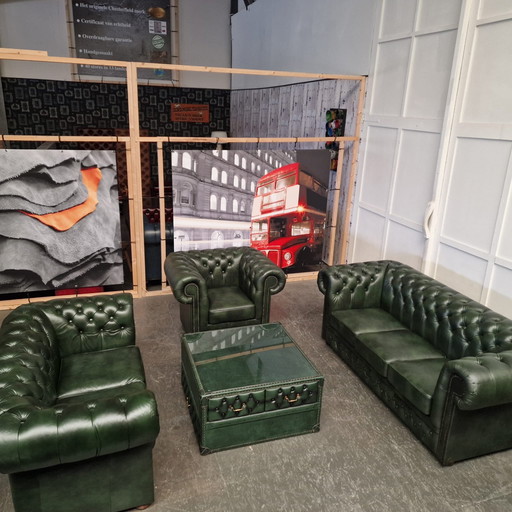 Chesterfield Brighton Antique Green - 1+2+3-seater Sofa Set with Coffee Table
