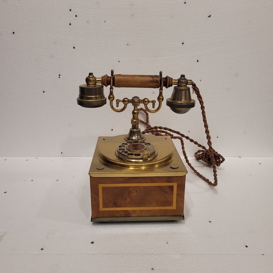 Image 1 of Draaitelefoon, inlegwerk en verguld brons, jaren 70 - Italië