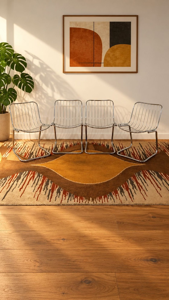 Vintage Space Age Tafel en Stoelen – gastone Rinaldi, Eetkamerset, Glas, Metaal (photo 4 of 10)