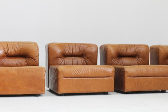 Image 1 of Vintage modulaire bank in cognac bruin leer jaren 70