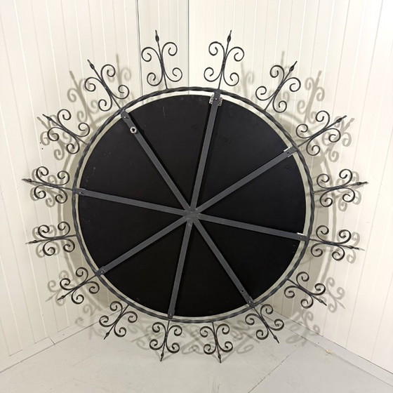 Image 1 of Very large round wrought iron wall mirror 1960's
