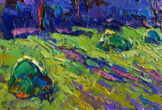 Image 1 of Original Oil Painting Summer Nature Landscape Evening breeze in the field