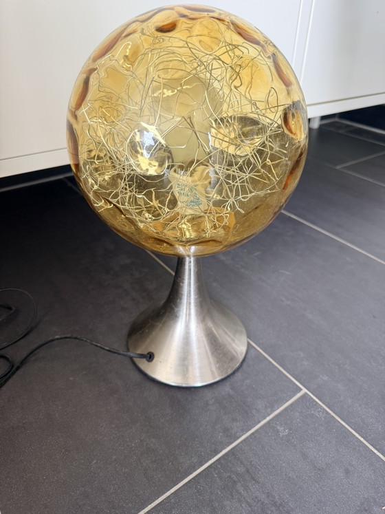 Vintage 1970s Space Age Amber Bubble Glass Table Lamp – Metal (photo 6 of 8)