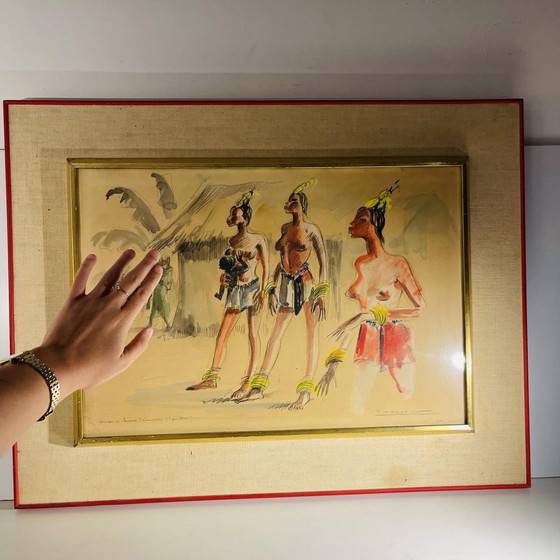 Paul Daxhelet, Femmes Primipares d'Afrique Centrale, années 1950, Techniques Mixtes sur Papier (photo 3 of 9)