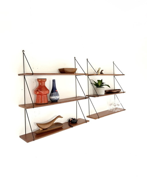 2x vintage teak wall rack '60