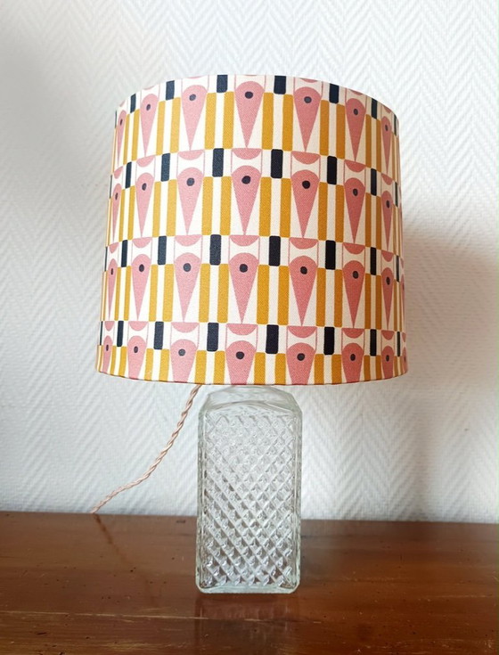 Image 1 of Whiskey carafe lamp and abstract lampshade