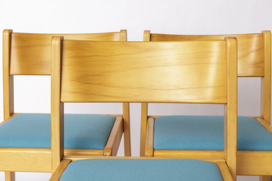 Image 1 of Set di 6 sedie impilabili vintage Flötotto - Design tedesco anni '70, legno di faggio, rivestimento verde