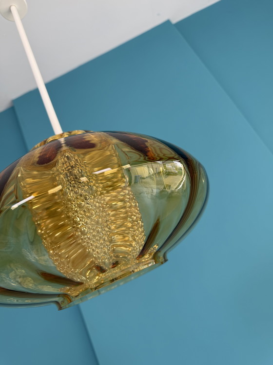 Image 1 of Vintage hanglamp uit het midden van de 20e eeuw / ruimtevaarttijdperk - amberkleurig, jaren 60/70