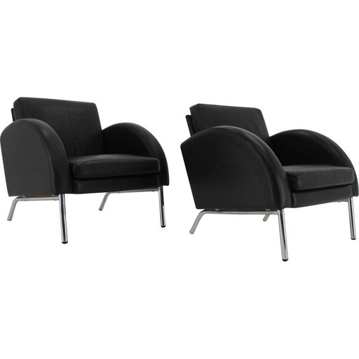 Par de sillones de cuero vintage, Checoslovaquia, década de 1970