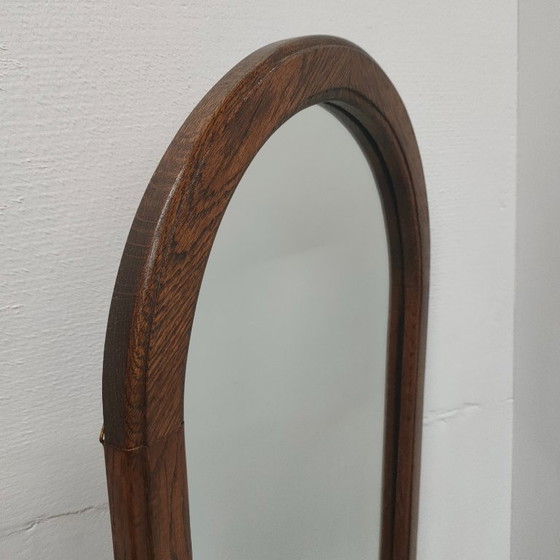 Image 1 of Vintage oak wooden wall mirror with drawer
