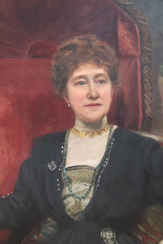 Image 1 of Groot olieverfschilderij op canvas, Portret van een dame, gesigneerd en gedateerd 1913