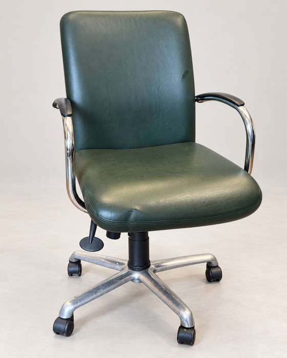 Lot de 3 Chaises de bureau Drisag, vert foncé, design belge vintage, Plastique, Aluminium, Noir (photo 3 sur 6)