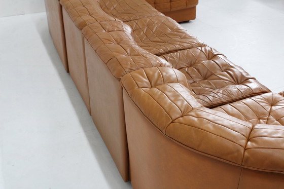 Image 1 of Vintage De Sede DS 11 modulaire bank, cognac patchwork leer, set van 7