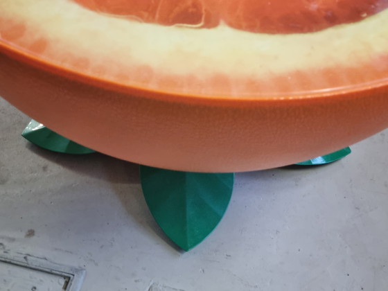 Image 1 of Tavolo vintage arancione con piano in vetro e gambe in metallo, Mid Century, Spaceage