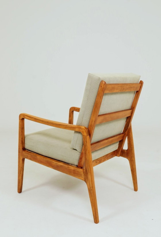 Image 1 of Vintage fauteuil van kaki corduroy, mid-century modern design uit 1960.