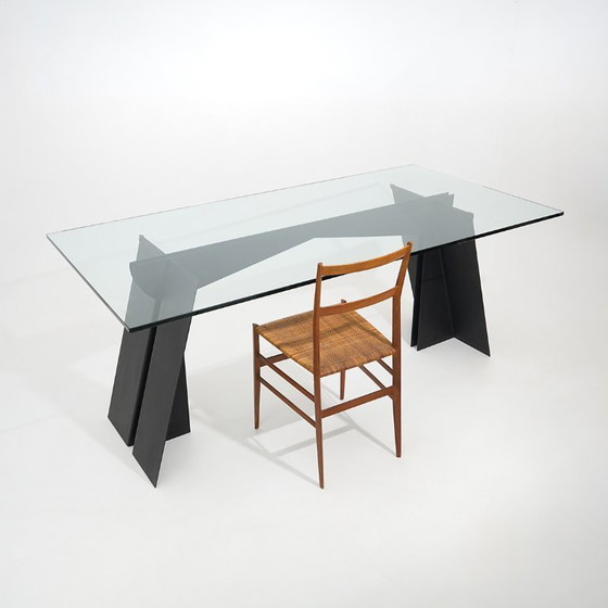Image 1 of Glass and black metal table, 1970s