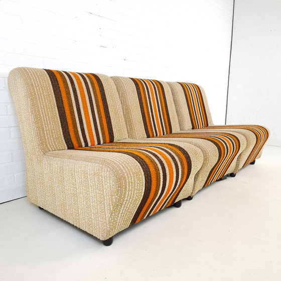 Image 1 of Canapé modulable vintage des années 70, en tissu velours côtelé, orange-brun