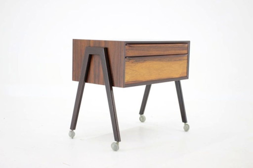 Gerestaureerde Deense naaikast op wielen in mid-century modern stijl, gemaakt van palissanderhout, jaren 60.