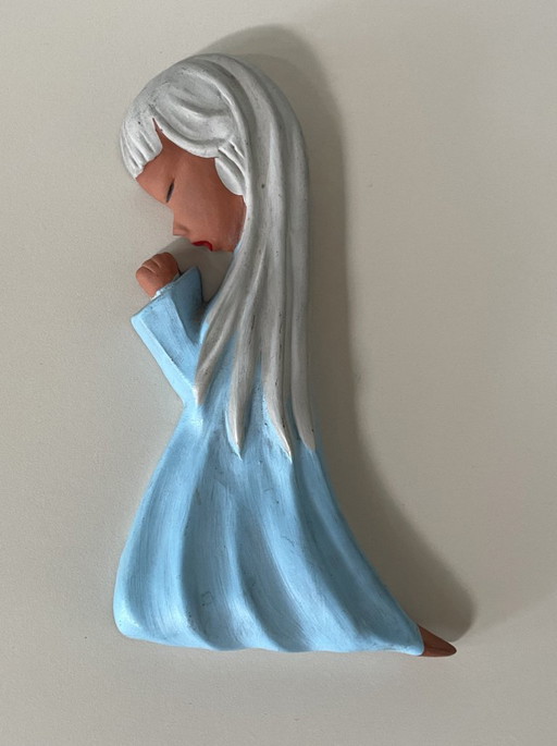 BJS Weesp - Décoration murale vintage en céramique peinte à la main représentant une jeune fille en prière