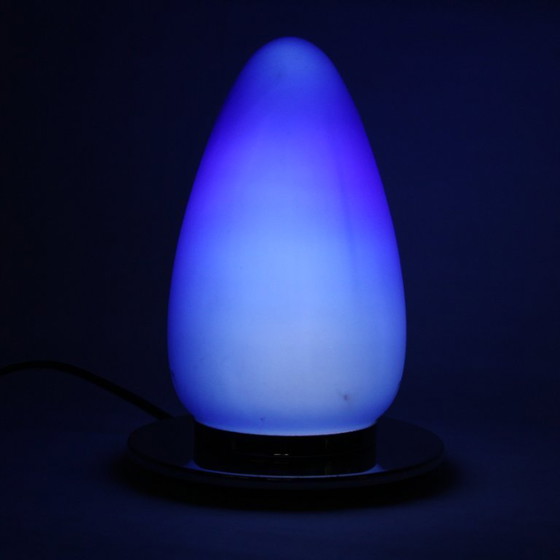 Image 1 of Vintage blauwe en chromen eivormige tafellamp