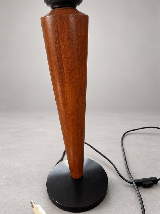 Large Vintage Philips Table Lamp with Opaline Glass Shade & Wooden Base – 1980s (photo 5 of 8)