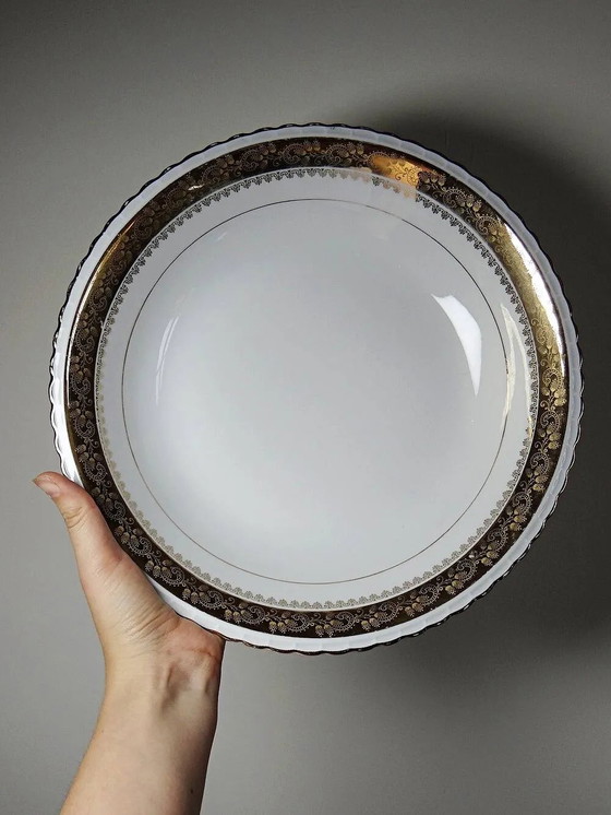 Vintage deep plate in gilded Limoges porcelain, ADP L Royal – Crockery, Gold (photo 4 of 12)