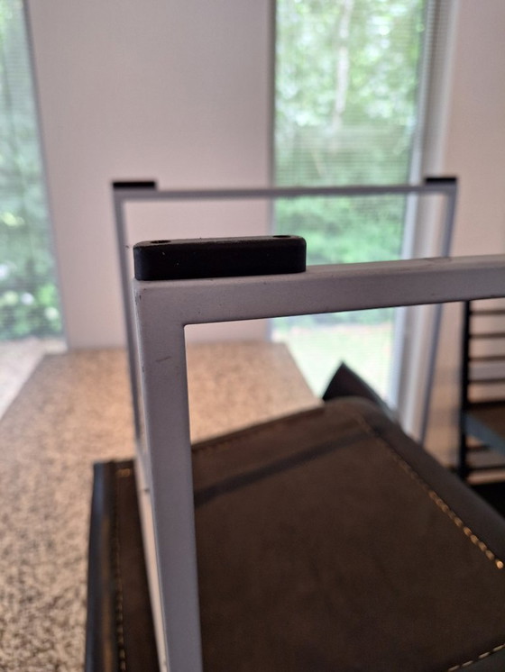 Image 1 of Zwart lederen Arco Frame eetkamerstoelen