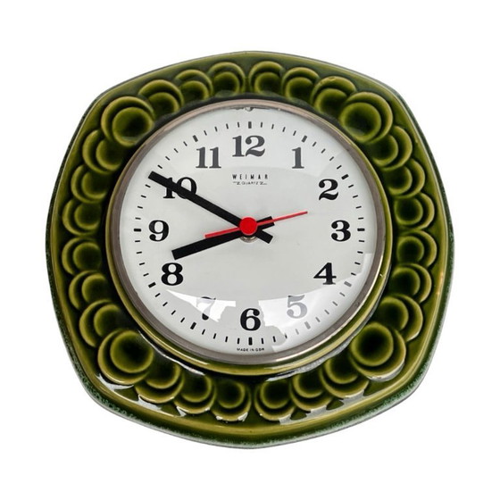 Image 1 of Grüne Keramik-Wanduhr, Weimar, Deutschland (DDR) – 1970er Jahre