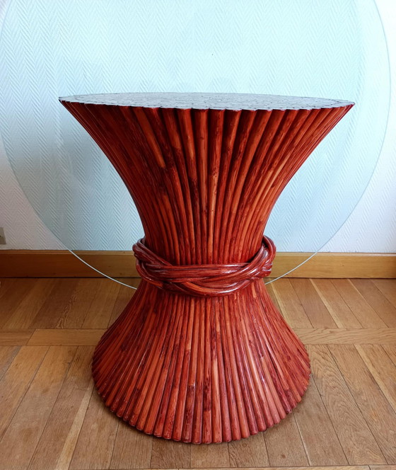Image 1 of Maugrion for Roche Bobois, circa 1980 Table from the Le Rotin Prestige collection, wheat sheaf model.  Round table base