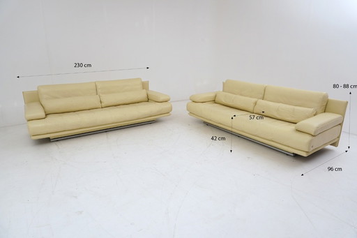 Ensemble canapés Rolf Benz 6500, 2 canapés 3 places, cuir beige, classique