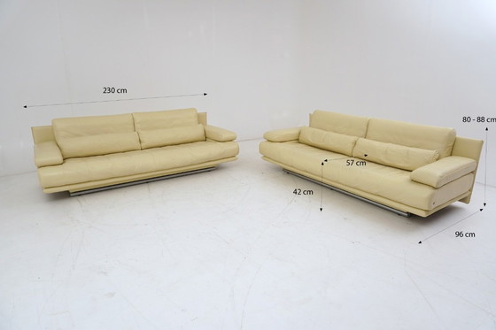 Image 1 of Ensemble canapés Rolf Benz 6500, 2 canapés 3 places, cuir beige, classique