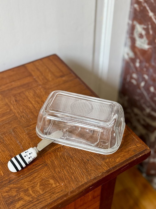 Luminarc France butter dish in vintage glass 