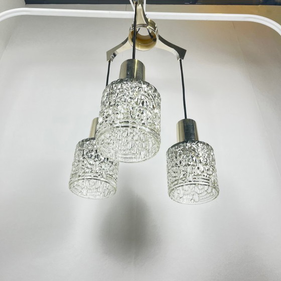 Image 1 of Suspension à trois lumières en cascade, verre, 1970