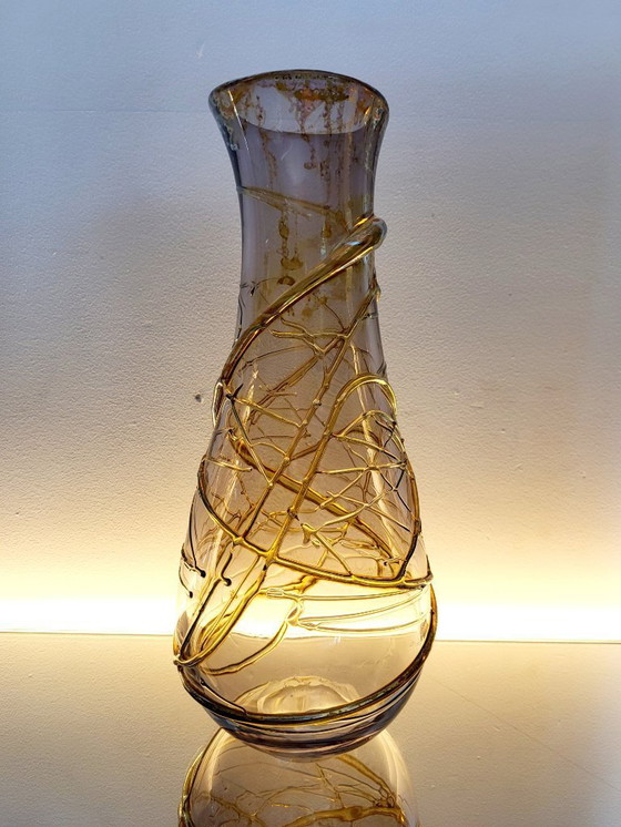 Image 1 of Val saint lambert Studio Cristal Vase, Alfred collard, Reliefdekor, signiert Lüttich, 1990er Jahre