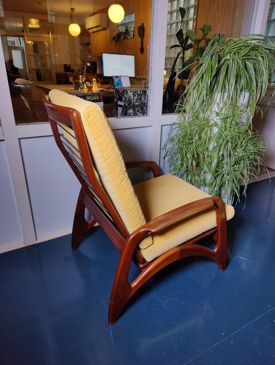 Vintage 50s/60s De Ster Gelderland Armchair, Wood, Textile, Brown, Mid Century Modern (photo 2 of 13)