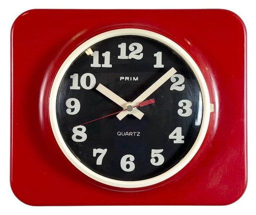 Vintage Red Plastic Wall Clock from Prim, 1970s