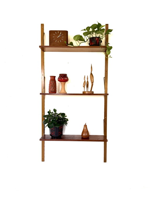 Scaffale da parete modulare vintage danese in teak anni '60 – wandrek, Wood, Brass (photo 2 of 6)