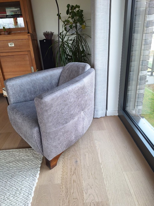 Fauteuil leder blue-denim met wenge voeten