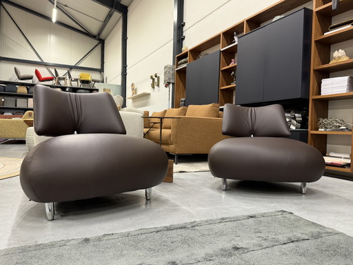 2 Leolux Pallone Armchairs Wapiti Brown leather