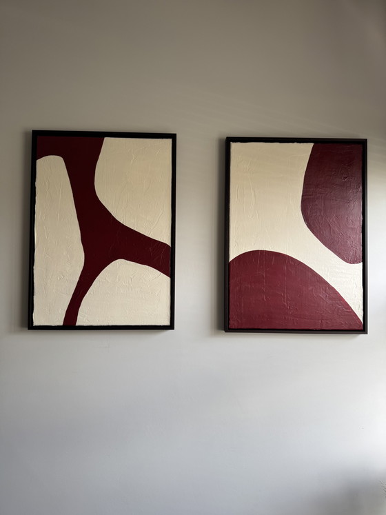 Set of 2 abstract paintings including wooden floating frame (50x70 cm) – Atelier Beau, Paintings & Drawings (photo 3 of 6)