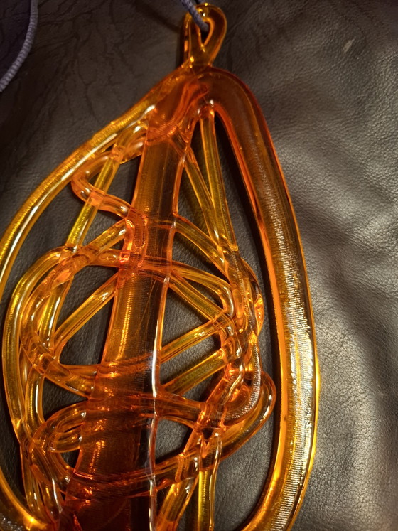 Image 1 of Grand attrape-soleil en verre d'art Bergdala (Suède) de 33 cm, par Elving Conradsson - Corde bleue d'origine