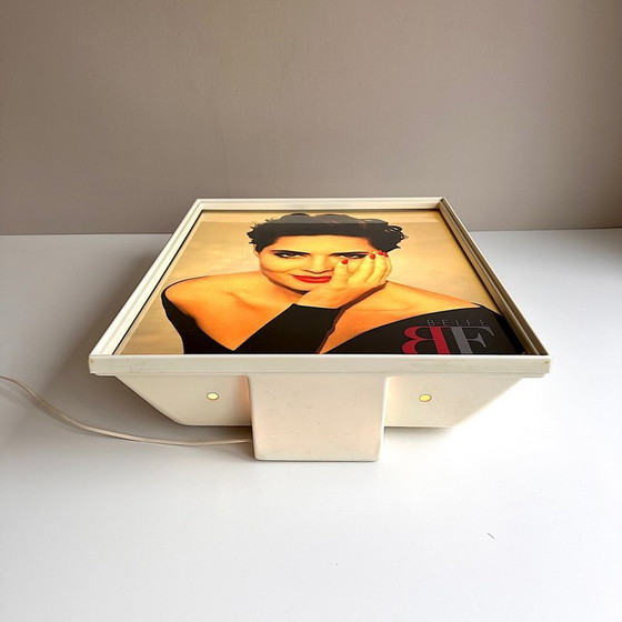 Image 1 of Vintage Leuchtreklame . Belfe . Isabella Rossellini . Opticart . Deutschland . Werbetafel . 80er . Leuchtdisplay . Leuchtkasten