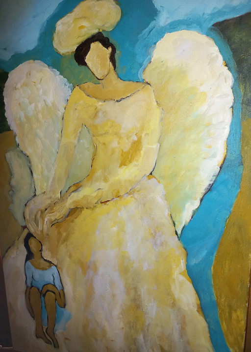 Peinture Ange Signée Neeltje van Sloten 120x80 cm