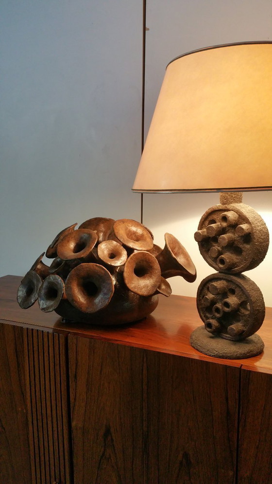 Image 1 of Brutalist vintage sculpturale lamp keramiek 70s