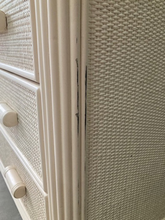 Image 1 of Vintage gebroken wit rotan, bamboe ladekast, jaren 80