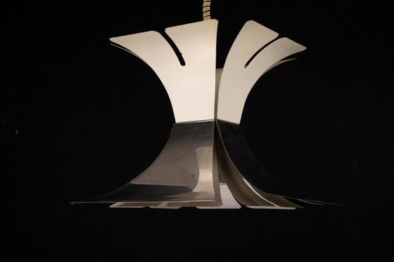 Image 1 of Lampadario anni '70 in stile Goffredo Reggiani in lacca e cromo